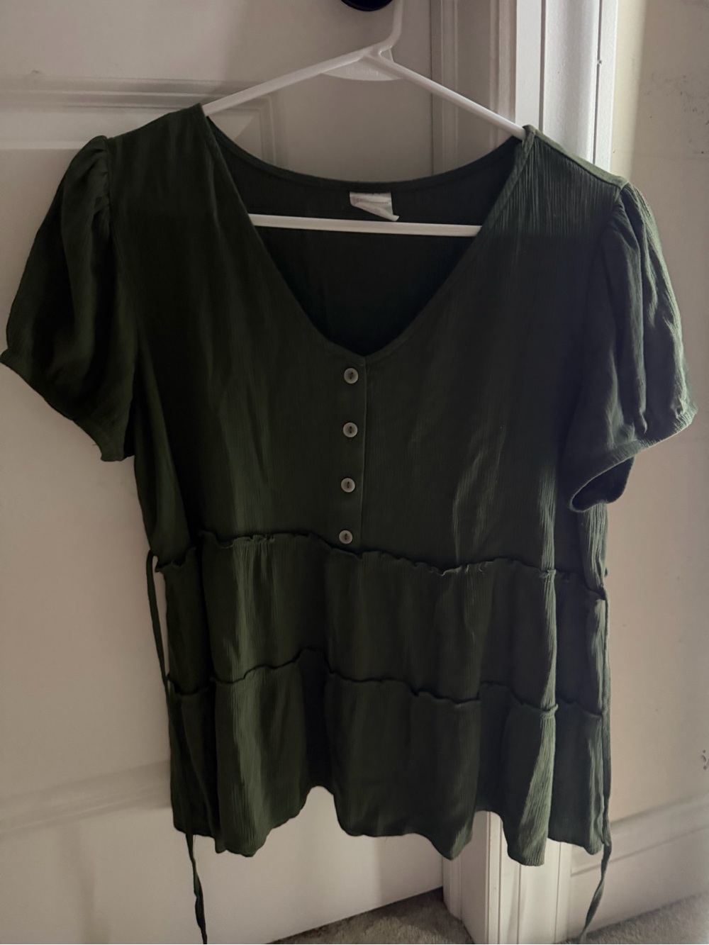 No Boundaries Olive Green Button-Front Peplum Tee